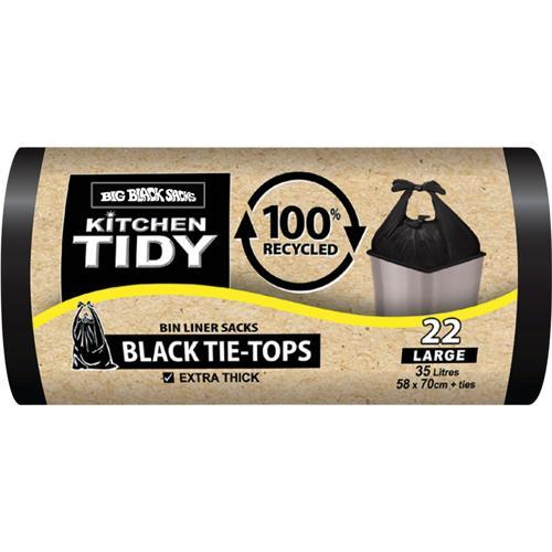 Big Black Sacks 100% Recycled Rubbish Bags 22 Pack Large 35L Pack of 22