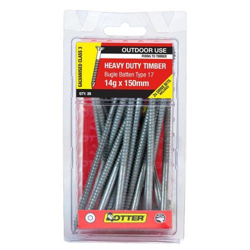 Otter Heavy Duty Timber Screws 14g X 150mm Pack of 25 Galvanised