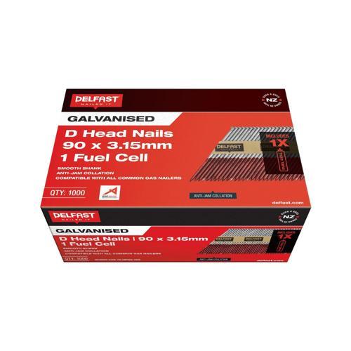 Delfast D Head Collated Nails With Fuel Cell 90 X 3.15mm Galvanised Pack of 1