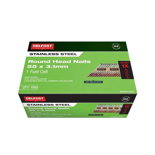 Delfast Round Head Collated Nails With Fuel Cell 55 X 3.1mm Stainless Steel Pack
