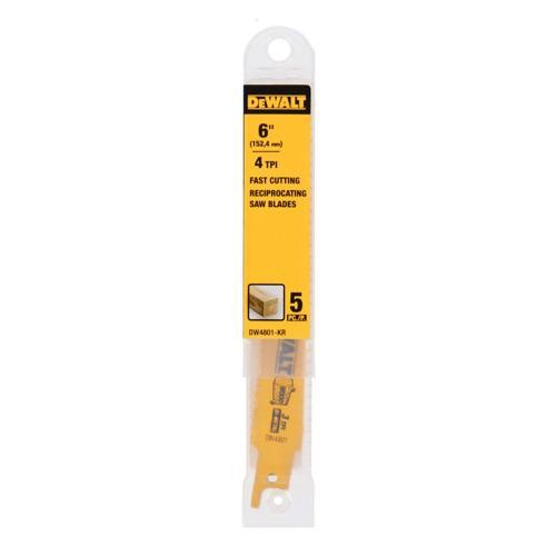 DeWALT Wood Cutting Bi-Metal Reciprocating Saw Blades 5 Pack 150mm 3 TPI
