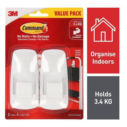 3M Hook Adhesive Jumbo 2PK L: 35 2mm; 140mm; 200mm White Pack of 2