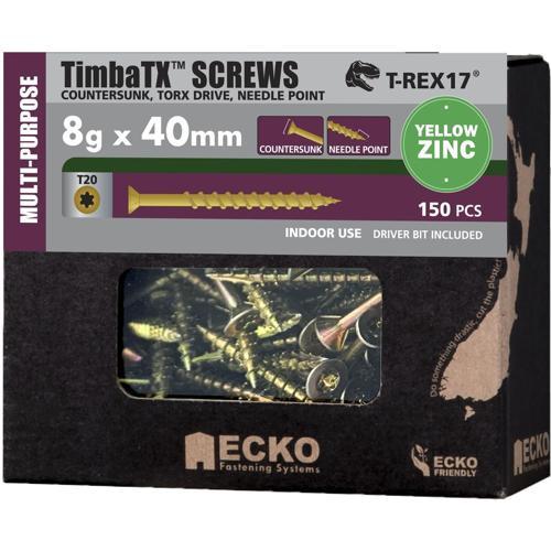 Ecko Timba TX TimbaTX Multi-Purpose Screws 8g-10 X 40mm Pack of 150 Yellow Zinc