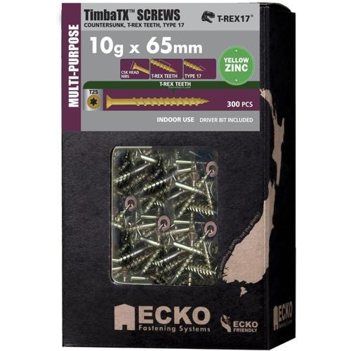 Ecko Timba TX TimbaTX Multi-Purpose Screws 10g-9 X 65mm Pack of 300 Yellow Zinc