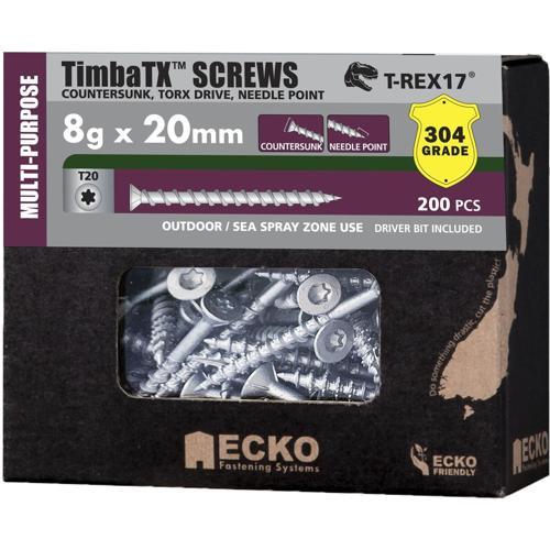 Ecko Timba TX TimbaTX Multi-Purpose Screws 8g-10 X 20mm Pack of 200 304