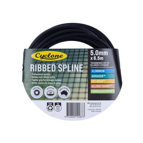 Cyclone Tufflite PVC Ribbed Spline 5mm L: 6500mm Black