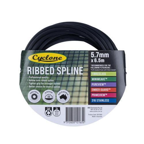 Cyclone Tufflite PVC Ribbed Spline 5.7mm L: 6500mm Black