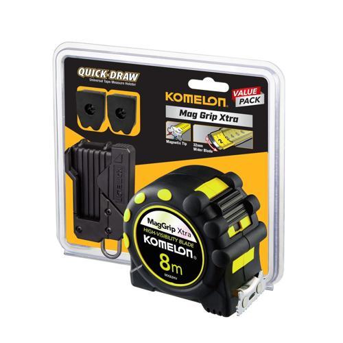 Komelon Magrip 8m X 32mm Tape Value Pack With Belt Holder.