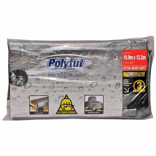 Polytuf Tarpaulin Heavy Duty 10.9 X 12.2m Silver/Black