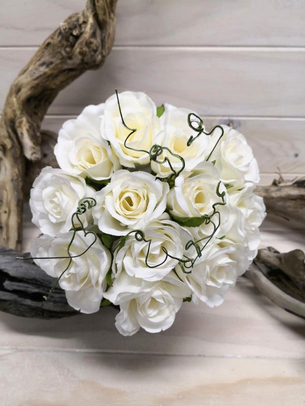 Artificial Rose Bouquet w/12 Roses -  9" (Cream)