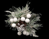 Snowy Pine Pick w/Pine cone & White Berries (7")