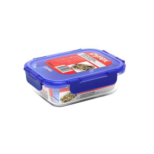 Pyrex Lock N Store Rectangle Container with Blue Lid  640ml