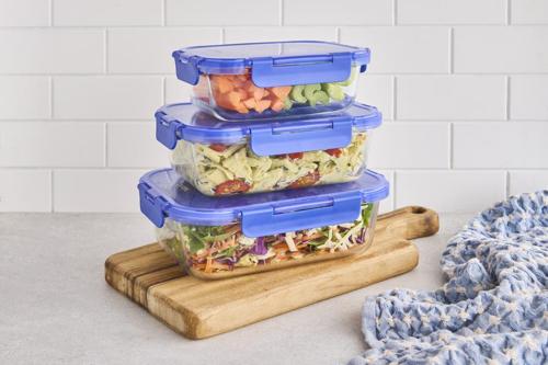 Pyrex Lock N Store Rectangle Container with Blue Lid  1.05L