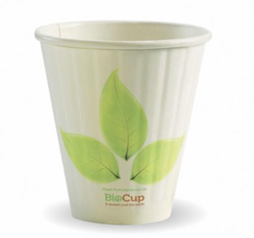 Cups Double Wall Leaf White 8oz 90mm 295ml Pack of 50 - Biopak