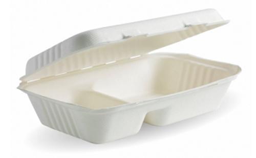 Clamshell Biocane 2Com 9x6x3" White Pack of 125 - Biopak