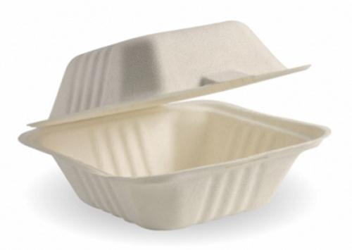 Clamshell Burger Biocane 6x6x3" Nat Pack of 125 - Biopak