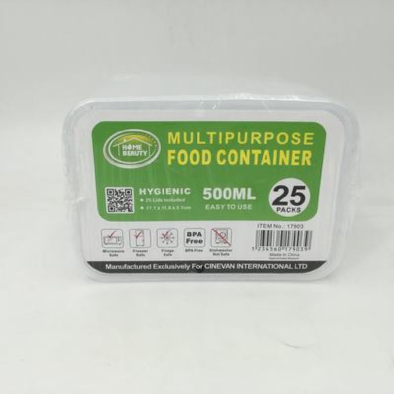 Plastic Food Containers - 500ml - 300 units