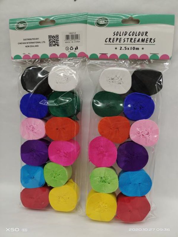 Crepe Streamers - Mixed 2.5 x 10M (12 Packs)