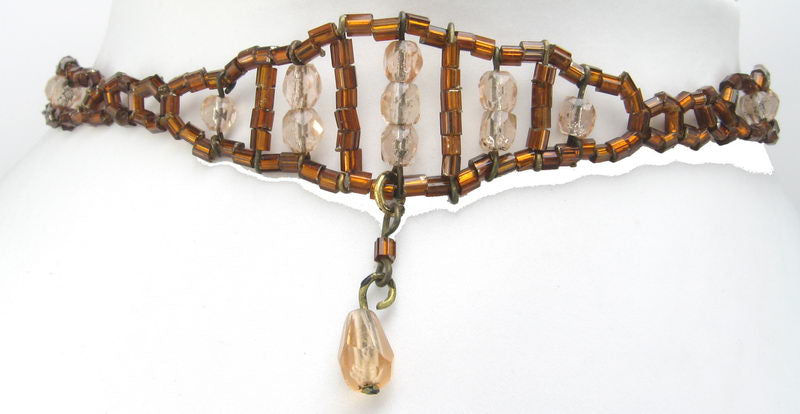 Choker Necklace - Beaded Interlink Design - Brown