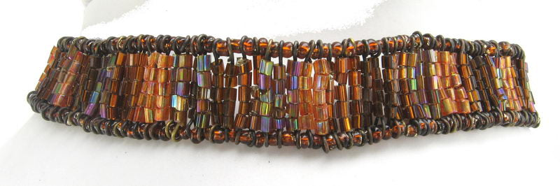 Choker Necklace - Beaded Two Tone Band - Brown