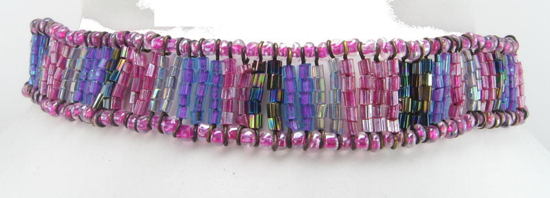 Choker Necklace - Beaded Two Tone Band - Pink