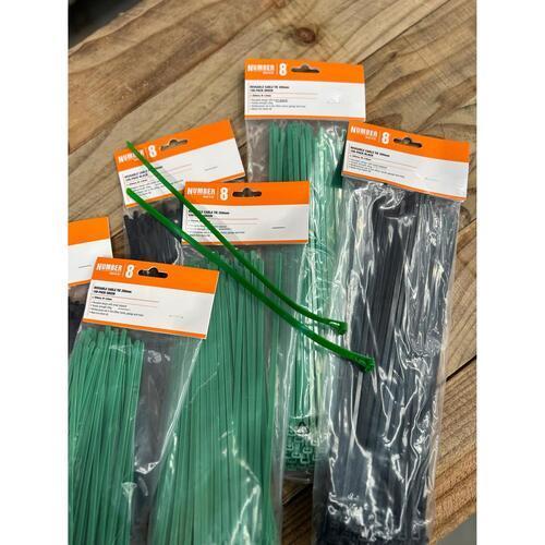 Number 8 Reusable Cable Tie L: 300mm X 4.8mm 100 Pack Black