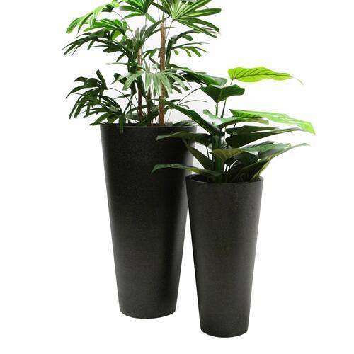 STONELEIGH & ROBERSON Tall Round Terrazzo Vase Pot M Black