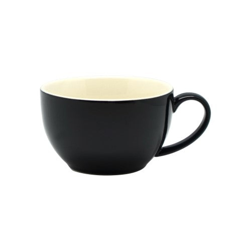 Rockingham Black Latte Cup, 300ml, elegant design with high gloss black finish and off-white interior, set of 6.