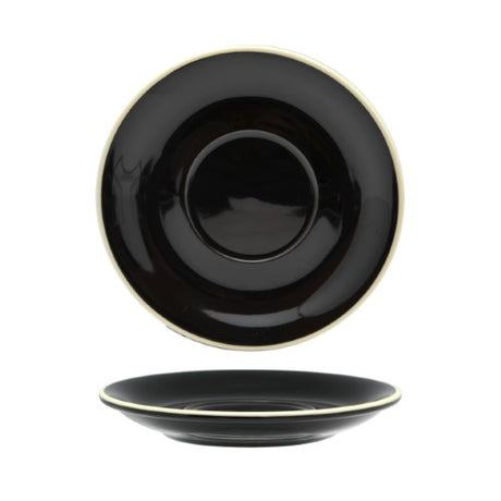 Rockingham Black Latte Saucer, 15.5cm, high gloss finish, off-white interior, set of 6, durable porcelain for coffee lovers.