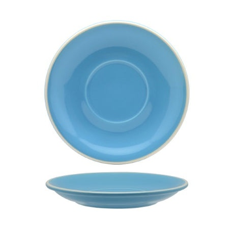 Elegant Rockingham Sky Blue latte saucer, 15.5cm, crafted from durable porcelain, ideal for coffee presentations.