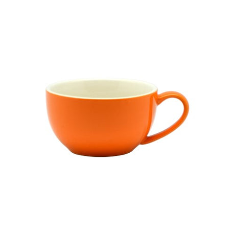 Vibrant Rockingham Orange cappuccino cup set of 6, glossy finish, off-white interior, durable porcelain, stylish coffee experience.