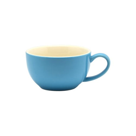 Set of 6 elegant Rockingham Sky Blue cappuccino cups, crafted from durable porcelain with a glossy finish and off-white interior.