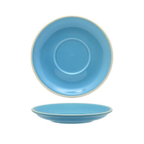 Elegant Rockingham Sky Blue cappuccino saucer, 14.5cm, high gloss porcelain, durable and stylish serveware, set of 6.