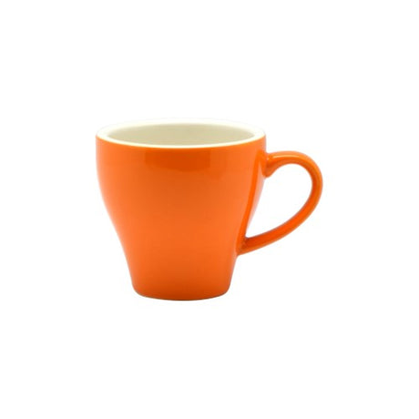 Set of 6 Long Black Tulip Cups in Rockingham Orange, 180ml, with high gloss finish and off-white interior, microwave safe.