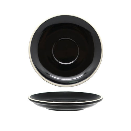 Rockingham Black 14cm saucer set, high gloss finish, durable porcelain, ideal for long blacks and flat whites, box of 6.