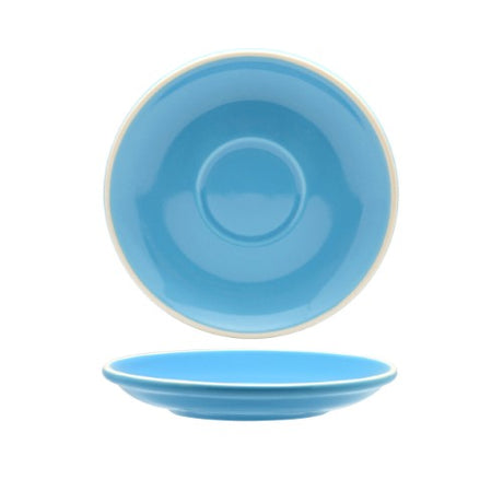 Sky blue 14cm saucers, stylishly crafted for coffee, durable porcelain, microwave & dishwasher safe - set of 6.