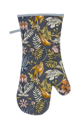 Ulster Weavers oven gauntlet featuring William Morris-inspired floral design, crafted from 100% cotton for heat protection.