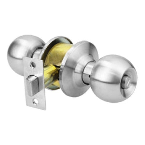 Matt Chrome door knob set with privacy lock for bedrooms and bathrooms, blending style and security.