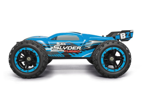1/16 Slyder ST Turbo Blu electric RC car with sleek design, turbo speed, and durable build for thrilling outdoor racing.