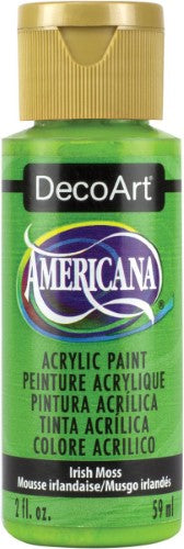 DecoArt Americana Acrylic 2oz bottle in Irish Moss, a soft earthy green paint perfect for crafts and DIY projects.