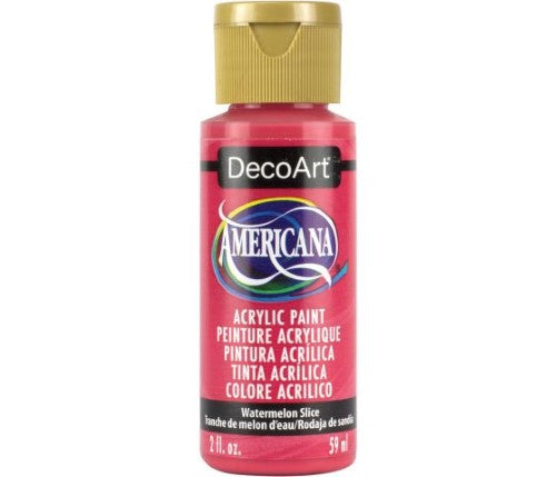 Vibrant 2oz DecoArt Americana Acrylic paint in Watermelon Slice shade, perfect for various surfaces and creative projects.