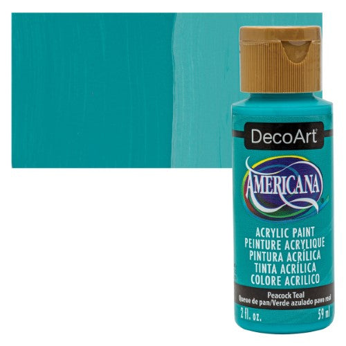 DecoArt Americana Acrylic in vibrant Peacock Teal, ideal for versatile art projects and crafts, 2oz bottle.