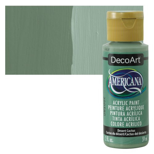 2oz bottle of Decoart Americana Acrylic paint in Desert Cactus, showcasing vibrant color for versatile art projects.