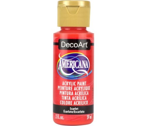 Vibrant 2oz Decoart Americana Acrylic paint in SCARLET, perfect for artists and crafters seeking quality and versatility.