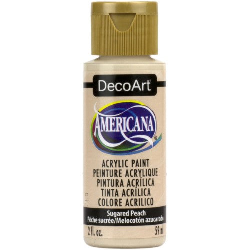 Decoart Americana Acrylic paint in Sugared Peach, a vibrant 2oz bottle perfect for artists and crafters.