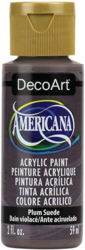 Decoart Americana 2oz Plum Suede acrylic paint, vibrant color, durable matte finish, ideal for various art projects.