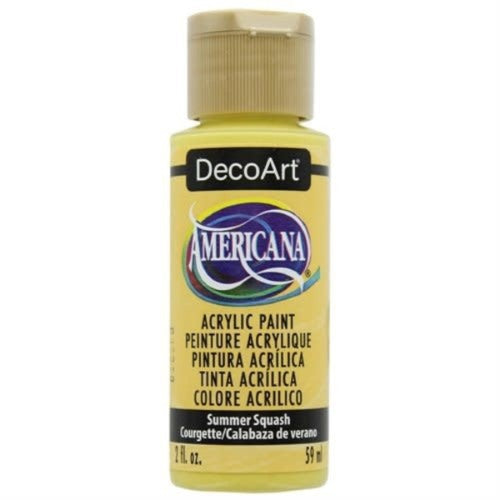 Vibrant 2oz Summer Squash acrylic paint by DecoArt, perfect for all crafting surfaces, offers excellent coverage and fast-drying formula.