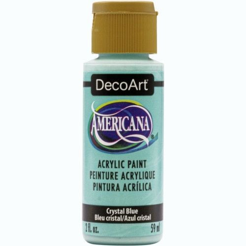 Vibrant 2oz Decoart Americana Acrylic paint in Crystal Blue, ideal for various surfaces and creative projects.