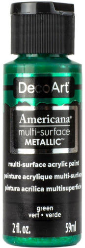 Bright green metallic paint for versatile crafting, providing excellent coverage and a stunning satin finish.