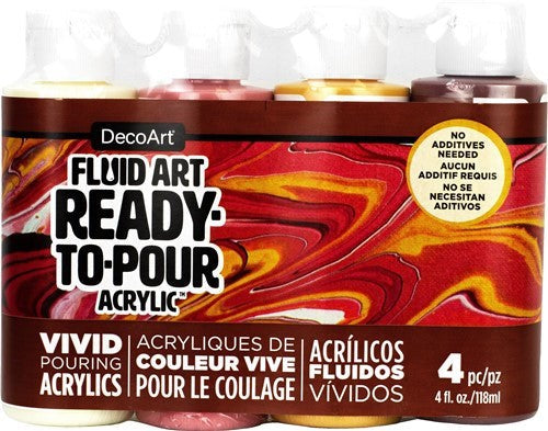 Decoart Fluidart Sunkissed Paint Pouring Kit featuring vibrant, ready-to-pour acrylics for creating stunning fluid art.